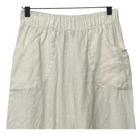 FLAX White Linen Pants Elastic Waist Wide Leg Flowy Lagenlook Pockets Size P - Picture 2 of 9
